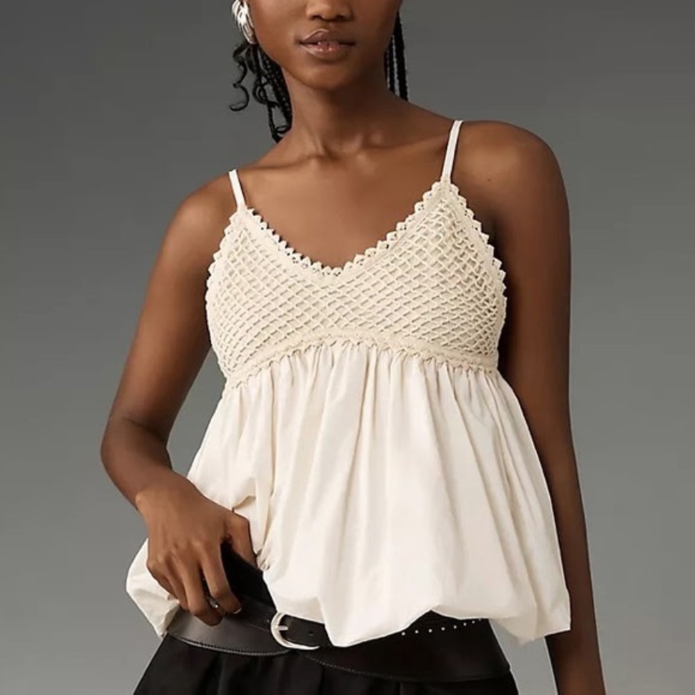 By Anthropologie Crochet Babydoll Tank Top In Latte Foam Size Large